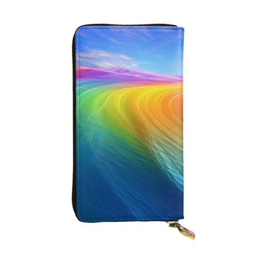 Rainbow Ocean Wallet for Men Women Long Purse Leather Clutch Large Business Handbag Travel Phone Holder Credit Card Holder Money Case with Zipper Leather Wallets Gift