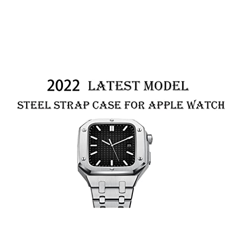 Bracelet luxe en acier pour Apple Watch 45mm boîtier premium argenté