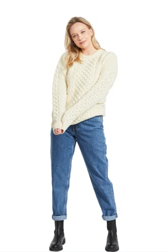 Image of Aran Woollen Mills Women's Irish Wool Sweater 100% Real Traditional Knit Pattern(XX-Large) Natural