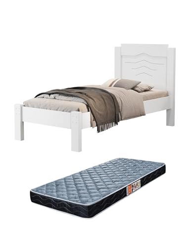 Cama Tradicional Sofia em MDF Solteiro Com Colchão. (Branco)