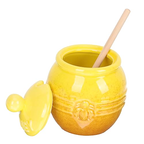 NAMOARLY 1 Set Ceramic Honey Jar Honey Canister Mini Honey Dipper Honey Container Honey Storage Bottles Honey Jar with Lid and Stick Retro Honey Pot Mini Jars of Honey Syrup Jar Ceramics