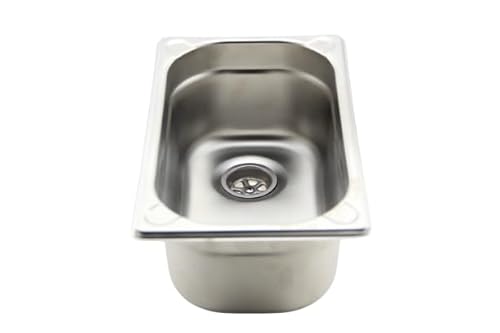 Edelstahl Spülbecken (Größen Auswahl) Camping Spüle Waschbecken inkl. Ablauf Wohnmobil Camping Garten Imbisswagen Küche (Beckentiefe 150 mm, Mini 265x162 mm)