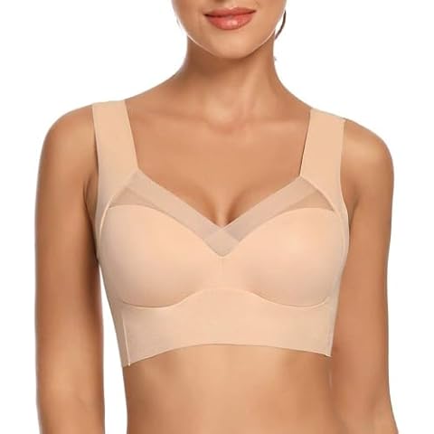 WOWENY Womens Seamless Wirefree Bras Comfortable Wireless Bras No Underwire Padded Push Up Soft Back Smoothing Bra Beige XL Cover