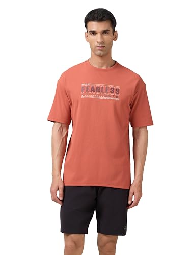 Image of TECHNOSPORT Men's Typography Printed T-Shirt ELASTOPLUS Quick Dry Slim Fit Round Neck Sports Tee for Gym Running Casual Wear UPF50+ Anti Odour