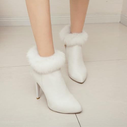 Women's Suede Pointed Toe Furry Stiletto Ankle Boots with Side Zipper Warm Fur Lined Winter High Heel Dress Booties for Daily Dating Party Wedding4