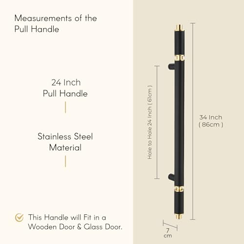 Image of LAPO Main Door Pull Handle 34 Inch | Stainless Steel Heavy Duty Door Handle with Black Finish | Hole to Hole Size 24 Inch | Premium Entrance Handle for Homes & Offices | 3 Years Warranty
