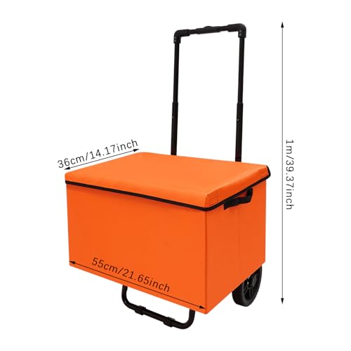 Chariot de courses pliable avec roues jusqu'à 80 kg - Grand chariot avec sac de transport pliable de 64 l - Léger et peu encombrant - Pour supermarché, camping et jardin (orange) – vue 3