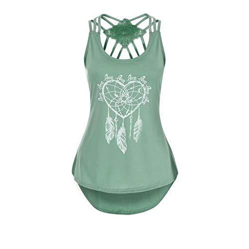FONMA Women Bandages Sleeveless Vest Tops High Low Tank Top Notes Strappy Tank Tops Green