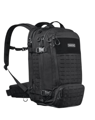 Mochila Tática Giant, Invictus Preta, Poliéster 600D, 42L Expansível até 55L, com Sistema MOLLE e Compartimento para Notebook