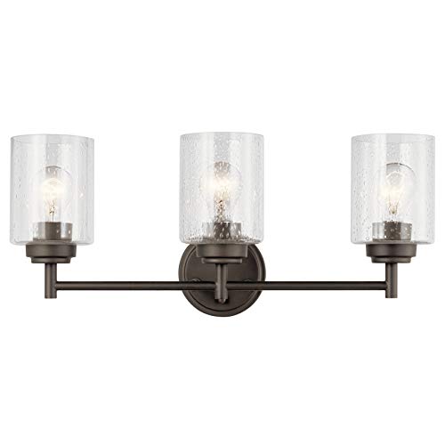 Image of Kichler Winslow 21.5 inch Vanity Light in Olde Bronze, 3-Light Transitional Bathroom Light with Clear Seeded Glass. (21.5 inch W x 9.25 inch H), 45886OZ