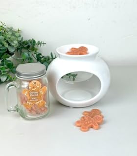 White Ceramic Oil Wax Tea Light Burner with Scented Gingerbread Man Wax Melts Jar Set