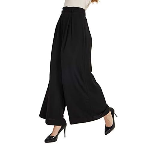 Tronjori Women High Waist Casual Wide Leg Long Palazzo Pants Trousers Regular Size(M, Black) Cover