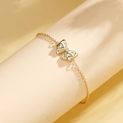Ascona Gold/Silver Bow Bracelet for Women, Adjustable Dainty Ribbon Bow Bracelet Jewelry3