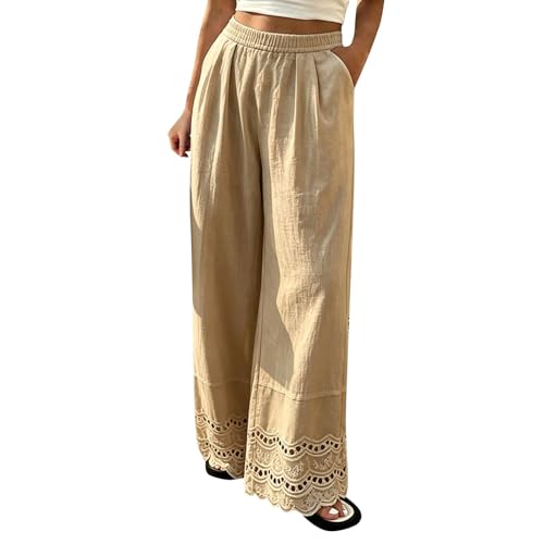 Pantalon en tissu léger haut de gamme avec dentelle raffinée