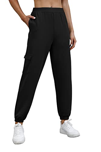 OFEEFAN Womens Joggers Elastic Waist Pants for Women Black Jogging Pants for Women XL