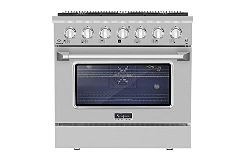 Empava 36 In. 5.2 Cu. Ft. Pro-Style Slide-In Single Oven Gas Range With 6 Sealed Ultra High-Low Burners Heavy Duty Grates In Stainless Steel #TOP1