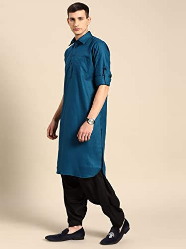 Image of Rajubhai Hargovindas Men's NavyBlue Pathani Kurta Suit with Elastic Salwar Pajama (NETT-38)