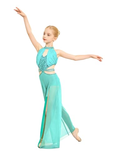 Monduelle Mono Danza Niña Traje Baile Jazz Unitard Gimnasia Brillante Jumpsuit Pantalones Anchos Patinaje Verde claro 7-8 años