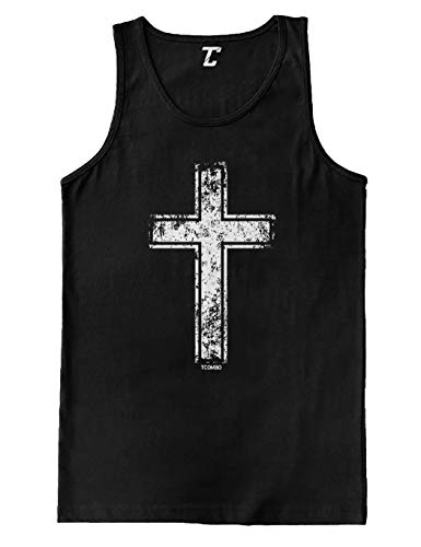 Distressed Cross - Religious Christian Christ Men's Tank Top (Black, Large)