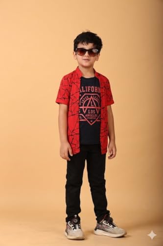 Image of Jam & Sugar Boys Cotton Printed T-Shirt with Attached Shrug Jacket - Half Sleeves