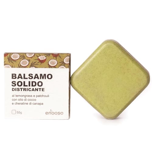 Enooso - Acondicionador Sólido Natural pelo Seco | Desenredante y Nutritivo con aceite de coco y de ricino, cáñamo y lemongrass | sin sulfatos ni siliconas - Vegano y Artesanal