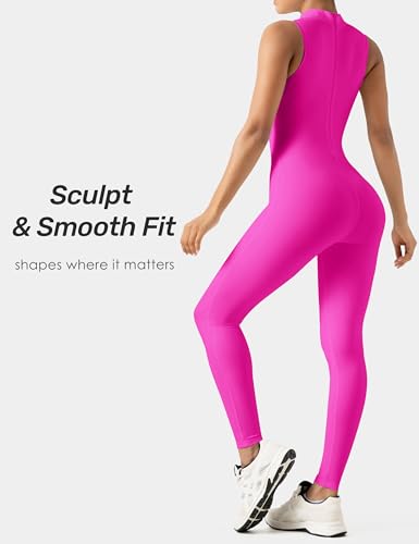 Image of speerise Women Sleeveless Turtleneck One Piece Romper for Yoga Workout Jumpsuit with Tummy Control Bodysuit