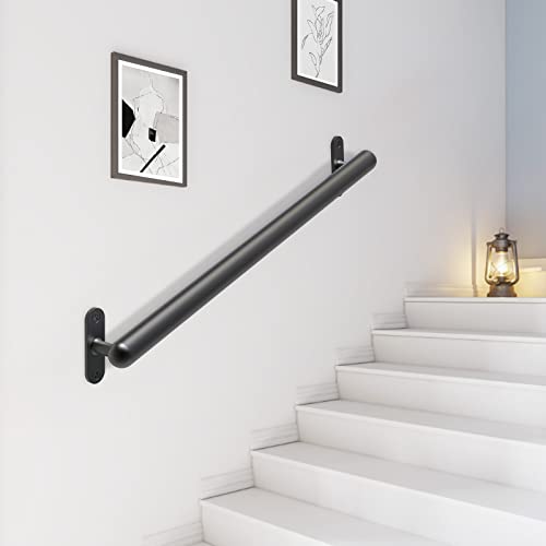 Dolibest 36 Inch Wall Mount Metal Handrail, Staircase Step Handrail, Non-Slip Safety Grab Handle, Barrier-Free Staircase Grab Bar For Elderly, Indoor & Outdoor Use, 1.3 Inch Round (Black) #TOP3