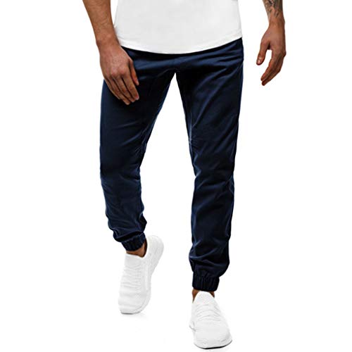 Subfamily Pantalones Casuales de Color Sólido con Cordón Deportivo para Hombres, Casual Fitness Bodybuilding Pocket Skin Pantalones Deportivos de Cuerpo Entero Armada M