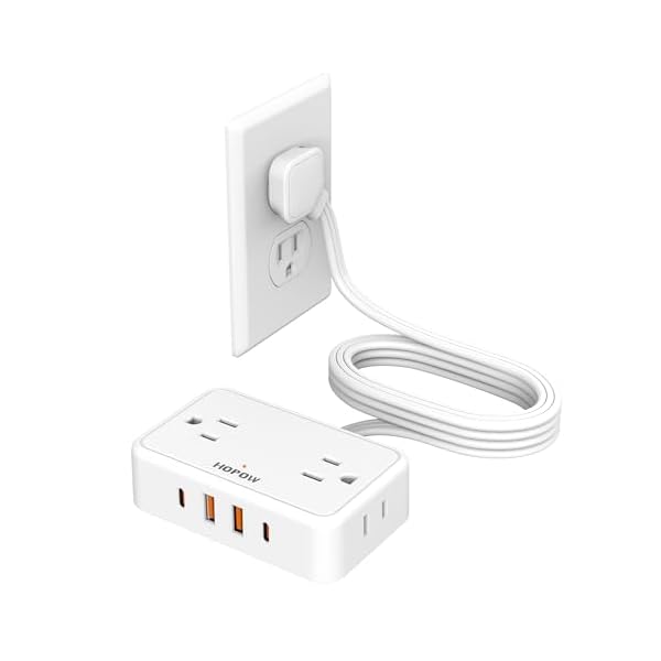 HOPOW Flat Plug Extension Cord, 6 Ft Ultra Thin Power Strip with 4 AC Wide Spaced outlets and 4 USB (2 USB-C) Ports, No Surge Protector for Cruise Ship, Desk Charging Station for Travel Home Office