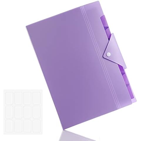 Antner 8 Pockets Expanding File Folder with 12 Sticky Labels Letter Size Accordion Folder Organizer with Snap Closure, Accordion File Holder A4 Paper Document Organizer for Home School Office, Purple Cover