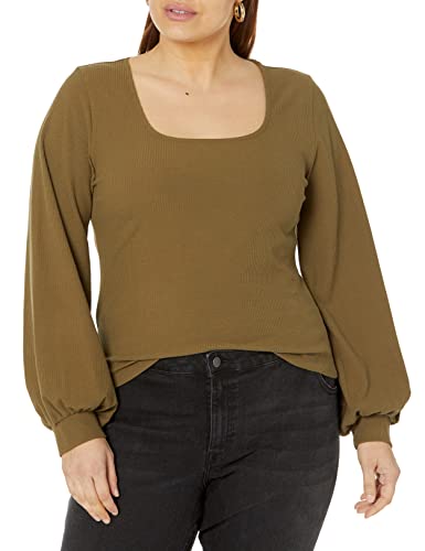 The Drop Women's @Lucyswhims Square-Neck Balloon-Sleeve Top, Military Olive, L #TOP3