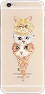 iPhone 6 Plus Case, DECO FAIRY Protective Case Bumper[Scratch-Resistant] [Perfect Fit] Translucent Silicone Clear Case Gel Cover for iPhone (cat icecream for iPhone 6 Plus)