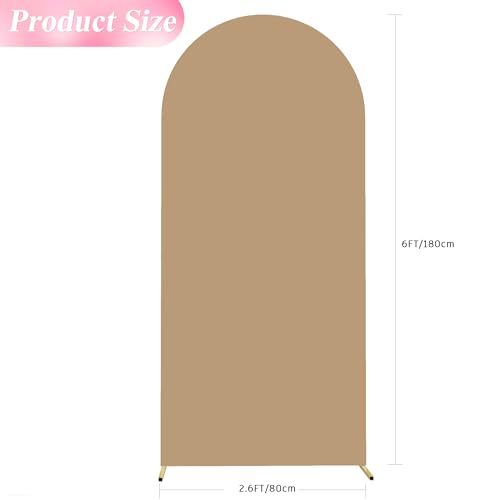 Wokceer 6FT Wedding Arch Backdrop Cover Spandex Fitted Wedding Arch Stand Covers Round Top Chiara Backdrop Cover for Birthday Party Ceremony Banquet Decoration Khaki by Wokceer - Image 2