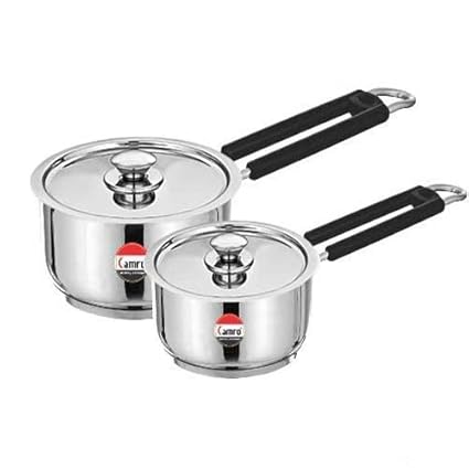 CAMRO Extra DEEP Sauce PAN ENCAPSULATED Bottom Induction Base Stainless Steel with LID Set of 2 (1.5 LTR & 2.3 LTR)