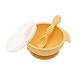 Bumkins Suction Silicone Baby Feeding Set, Bowl, Lid, Spoon, BPA-Free, First Feeding, Baby Led Weaning - Tangerine