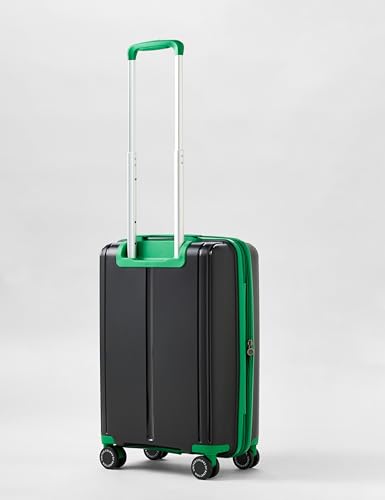 Image of United Colors of Benetton Cabin Hard Luggage Emerald Plus - Black | Carry-On Trolley Bag with TSA Lock | 360 Spinner Double Wheels | Telescopic Handle | PC Shell Suitcase | 55cm | 50L Capacity