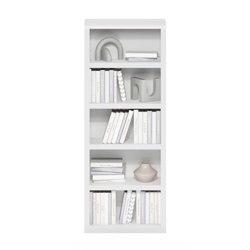 Image of Furinno Rail 5-Tier Open Shelf Bookcase with Classic Style Edges, White