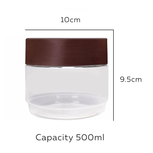 Image of PEARLPET Modedge Plastic Jar Airtight Stackable Container for Kitchen Storage with Spoon, Set of 6 Pieces, Brown, 500 ML