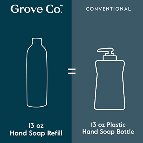 Grove Co. Hydrating Gel Hand Soap Refills (2 X 13 Fl Oz) + 1 X Reuseable Glass Soap Dispenser, Plastic-Free & Liquid Refillable Starter Kit, Natural Orange & Rosemary Fragrance #TOP4