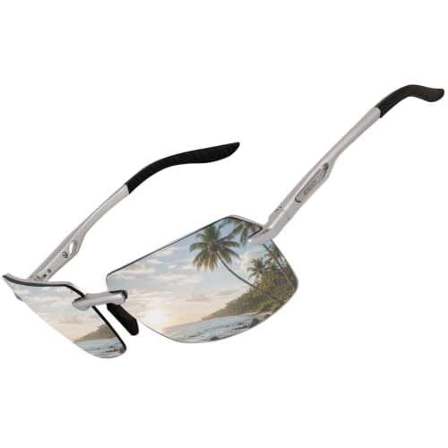 BIRCEN Polarized Rimless Mens Sunglasses: Lightweight & 100% UV Protection