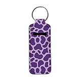 Suobstales Cow Print Chapstick Holder Keychain Neoprene Lip Balm Holder Purple Cow Pttern Elastic Lipstick Key Chain Holder Makeup Storage Organizer Clip-on Sleeve Chapstick Pouch