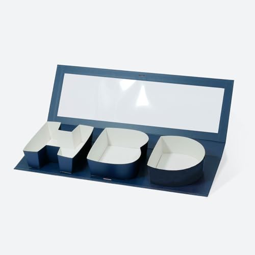 Boîtes en forme de lettre HBD bleu marine avec fenêtre pour cadeau