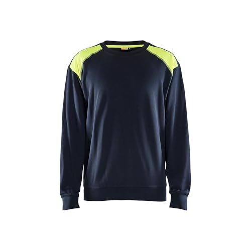Sweat de travail col rond Blaklader 3580 marine jaune vêtement professionnel 4XL