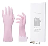 Reusable Household Cleaning Gloves, PVC Waterproof Dish-washing Kitchen Gloves with Cotton Flocked...