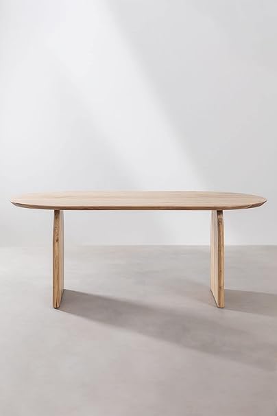 Image of Oval Wooden Dining Table | Dining Room Furniture | Mango Wood Dining | 200 x 105x 79.5 cms for Home (Black) (Natural)