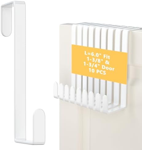 Updated 6" Over The Door Hooks (10 PCS) Fit Almost All Doors up to 1-3/4", Widen Metal Door Hanger for Hanging Towels, Clothes, Bags on Interior Door of Bathroom/Closet/Bedroom/Pantry and Front Door
