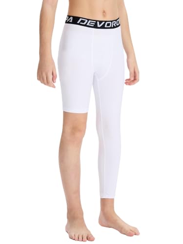 DEVOROPA Youth Boys One Leg Compression Pants for Basketball 3/4 Leggings Sports Tights Kids Athletic Soccer Base Layer2