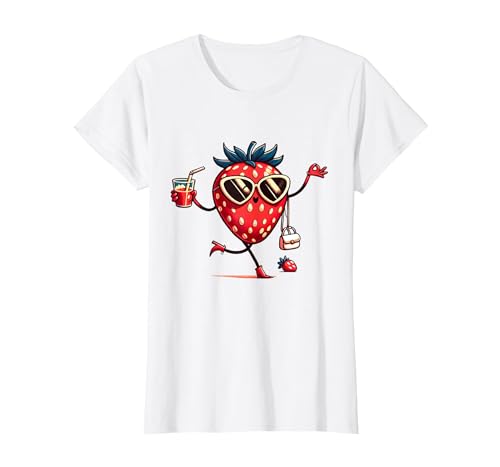 Erdbeere mit Sonnenbrille fröhliches Design für den Sommer T-Shirt, Damen, Weiß, XL