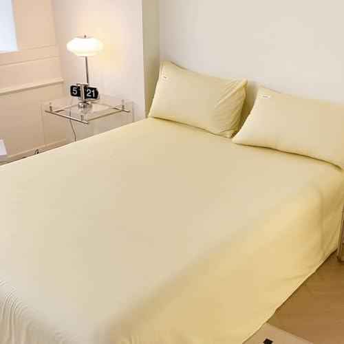 Betttuch Ohne Gummizug, Spannbetttuch Baumwolle Hellgelb Volltonfarbe Bettlaken Betttuch 180X230cm