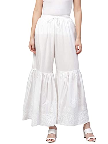 Ada Indian Needle Work Chikankari Cotton Palazzo Sharara for Women A100206 White
